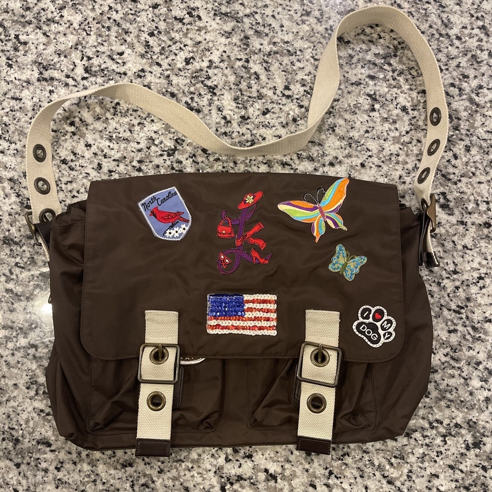 Gap Messenger Shoulder Brown Adjustable Strap Patches‎ Travel Retro Bag 16x13